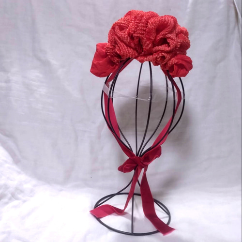 47】七五三 赤顎紐リボン付き 髪飾り ヘッドドレス 雛祭り 成人式 慶事