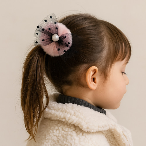 冬限定】ふわもこファーのリボンヘアゴム｜ドットチュール×パール