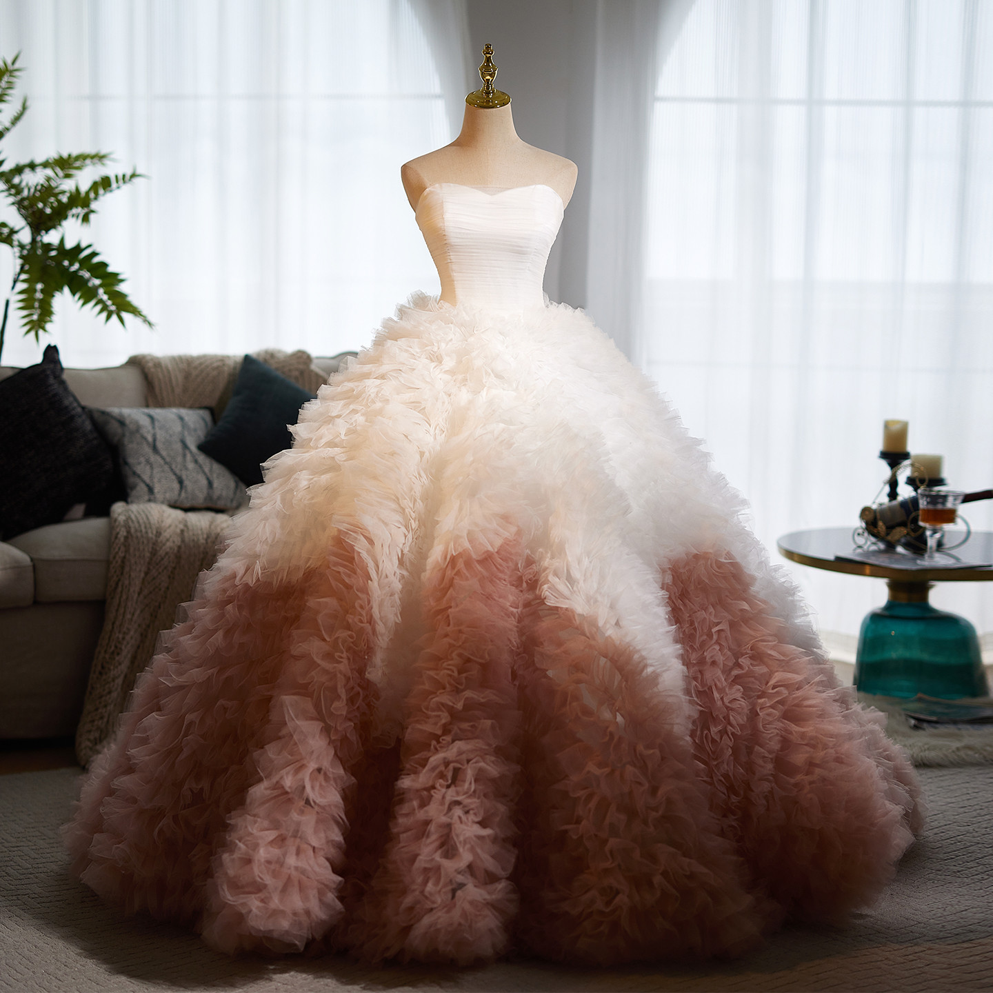豪華 ピンク ふわふわ ウェディングドレス プリンセス パーティー 演奏会 二次会 前撮り 披露宴 09076
