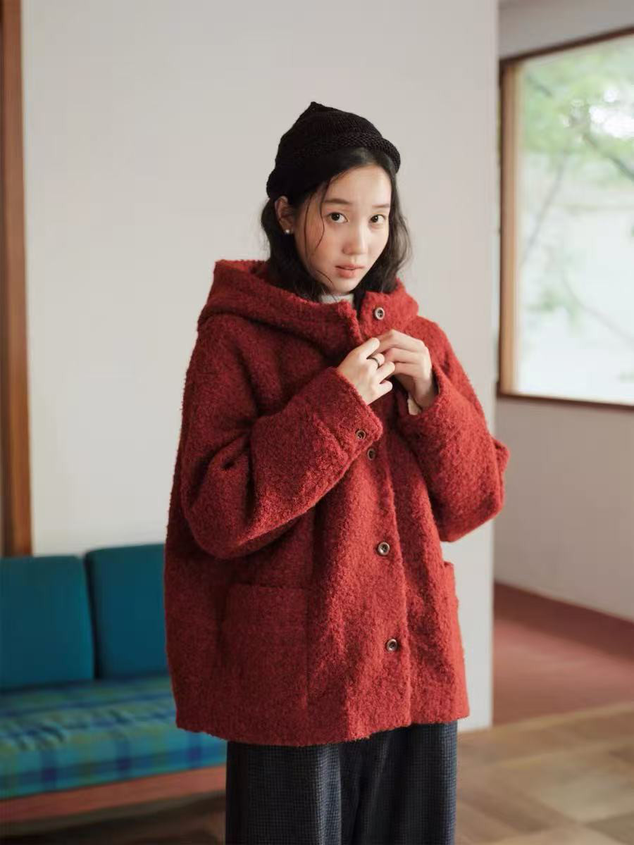 冬のショートコート　帽子付きコート　二色