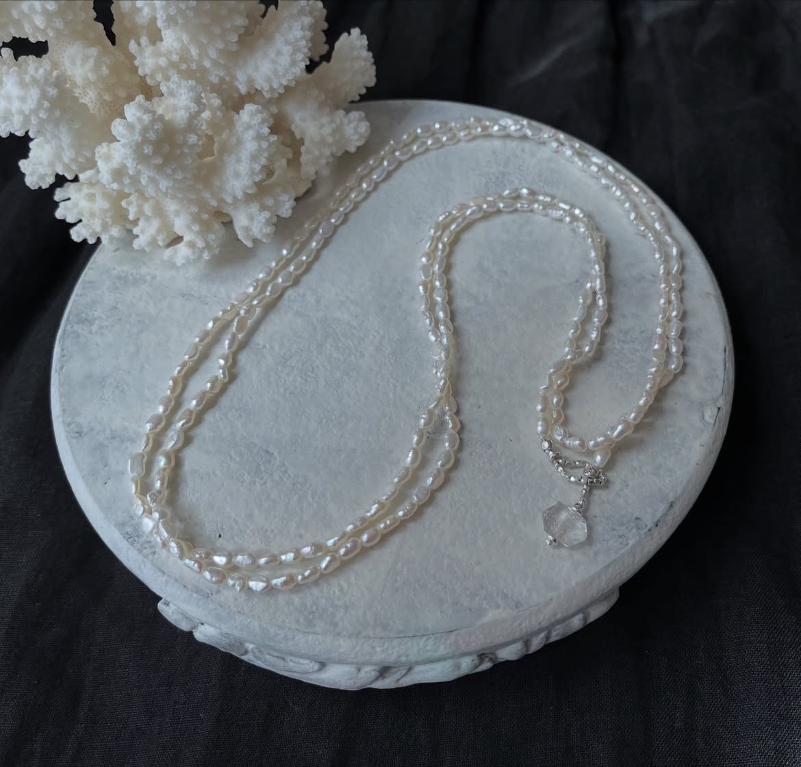 【4way】『雪花』ネックレス［淡水パール・クリスタルクォーツ］