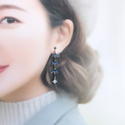 【限定品】シャンデリア ロングテールデザイン 【ピアス/イヤリング】col.エアリーブルー×スター 3枚目の画像