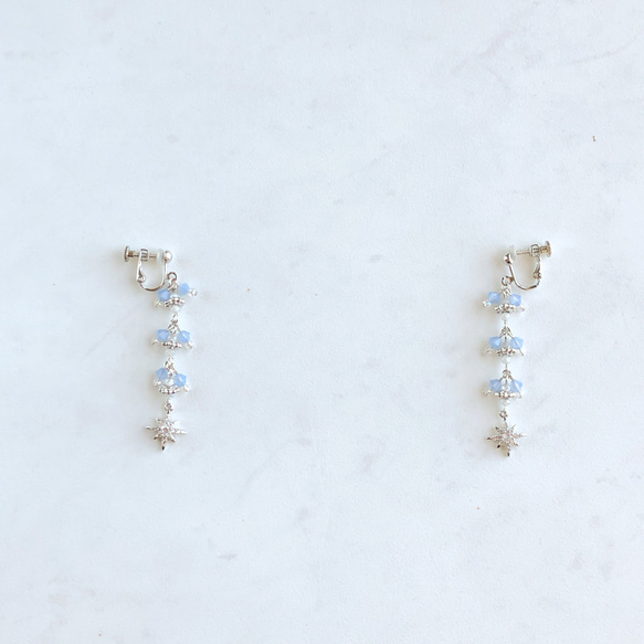 【限定品】シャンデリア ロングテールデザイン 【ピアス/イヤリング】col.エアリーブルー×スター 5枚目の画像