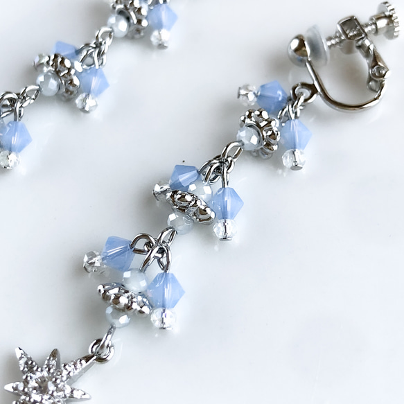 【限定品】シャンデリア ロングテールデザイン 【ピアス/イヤリング】col.エアリーブルー×スター 7枚目の画像