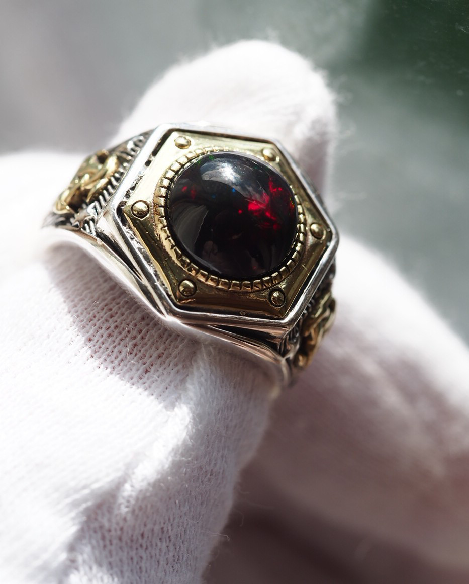 再販　限定１　ブラックオパール10 　S925YGPユニセックスリング