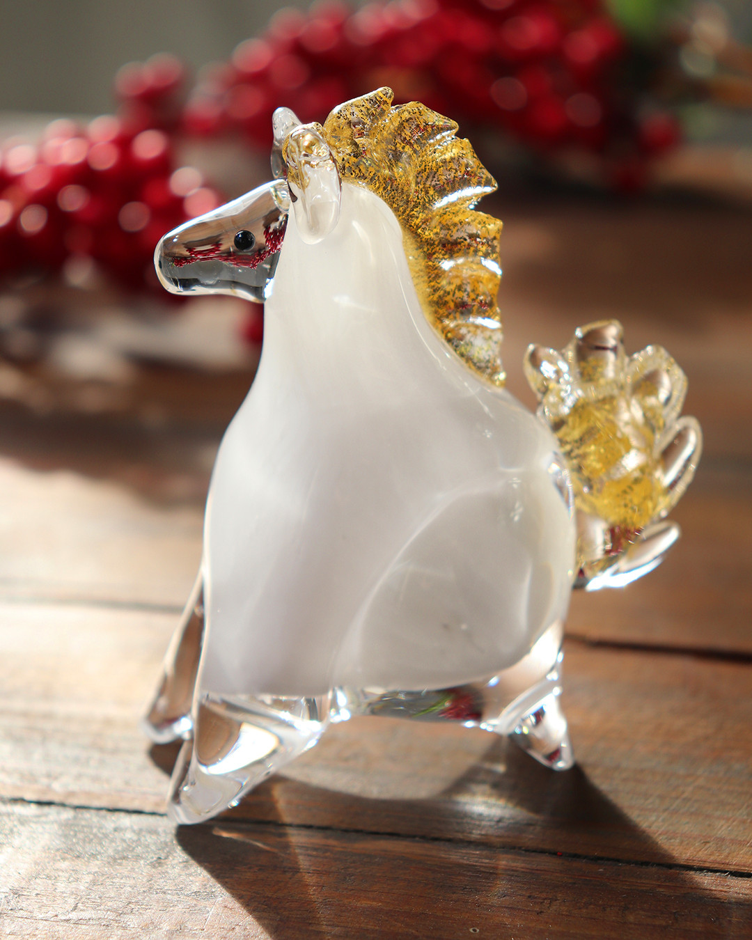 純金「干支午 天馬(化粧箱付)」縁起物 高級感 ガラス お正月飾り 謹賀新年 インテリア 置物 ペガサス ユニコーン