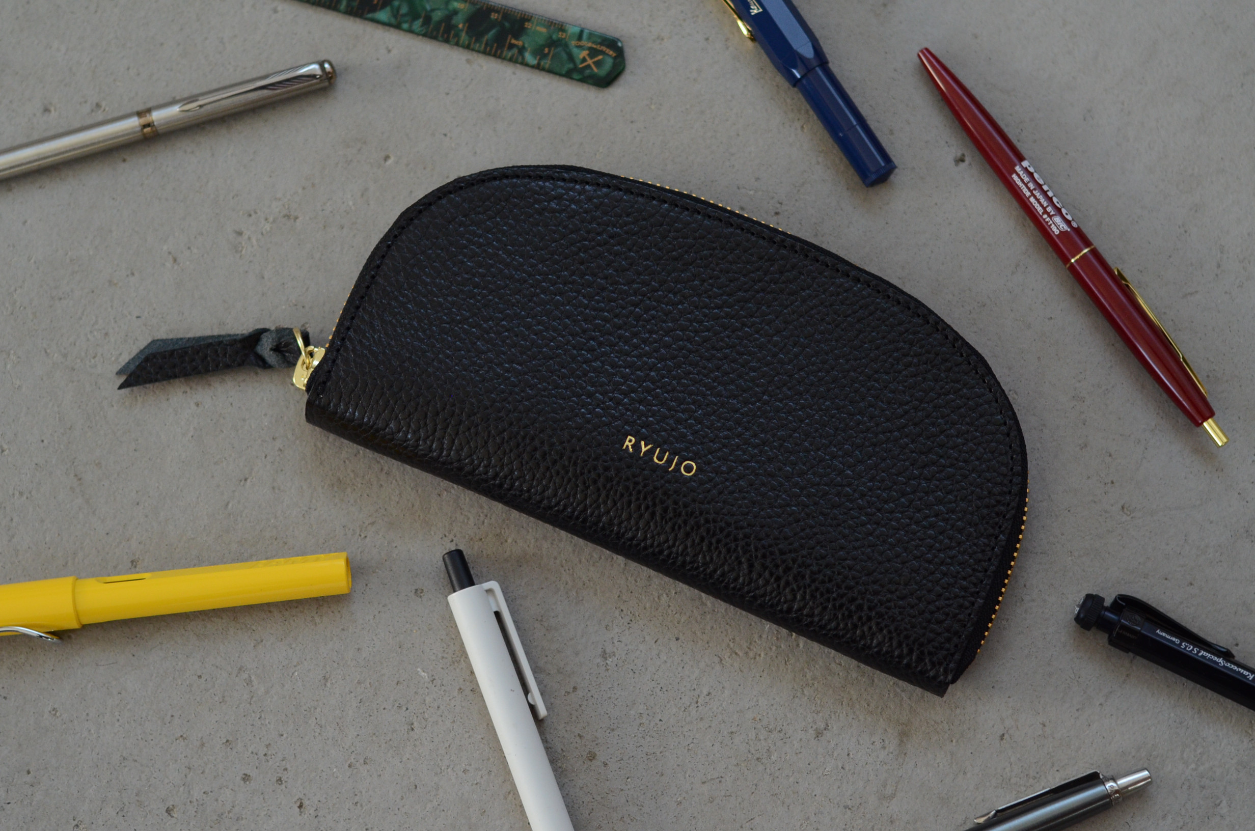 筆箱お盆 黒【レザーペンケース ＆トレー】