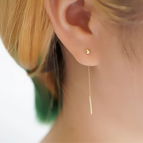 ボールチェーンピアス　k18 K18（両耳）K18YG チェーンピアスミニボール&ハート長さ3㎝～8