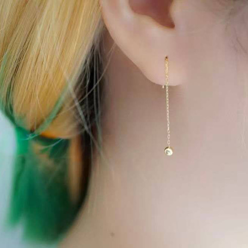 K18（両耳）K18YG チェーンピアスミニボール&ハート長さ3㎝～8