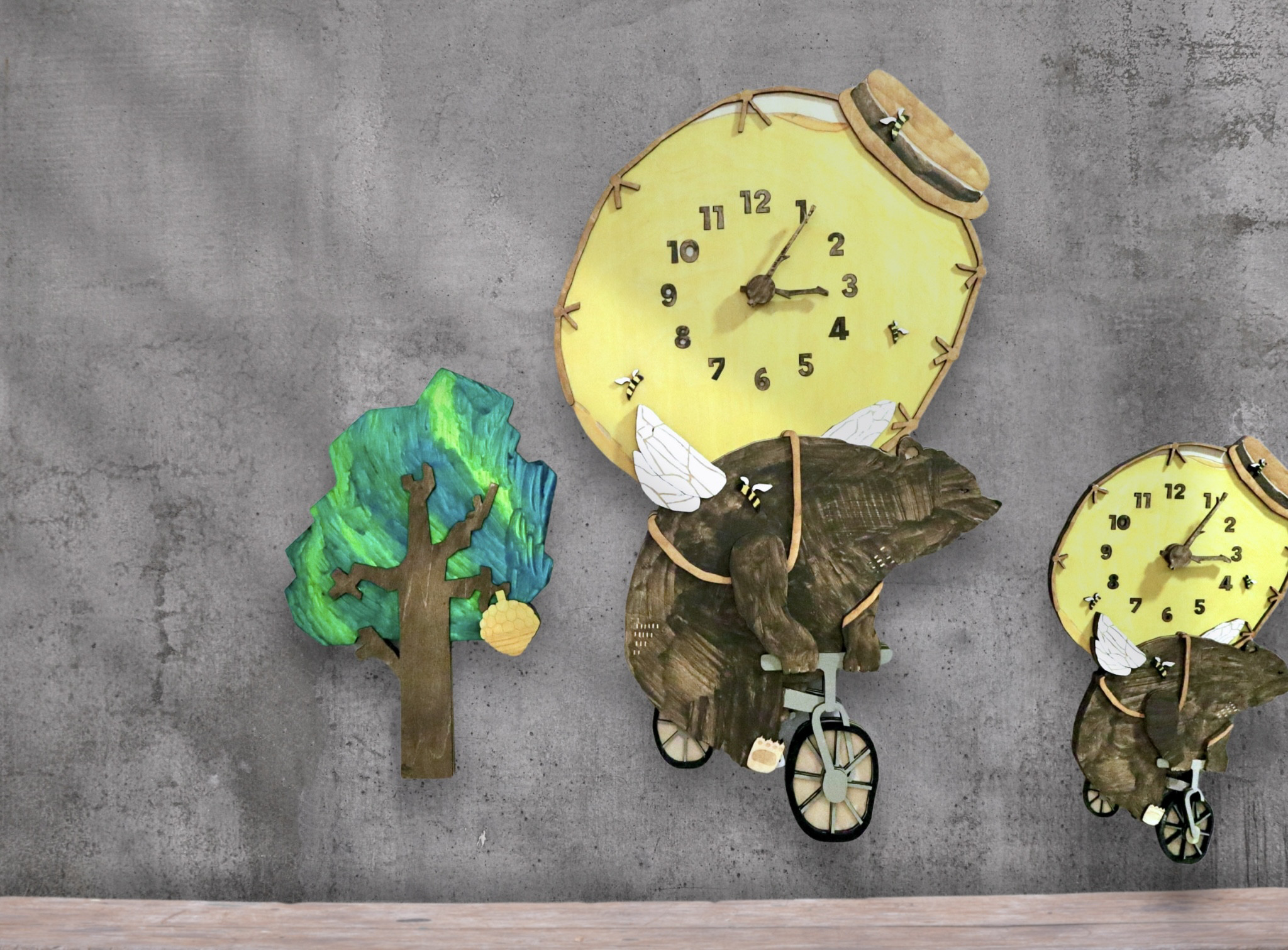 ハチミツ泥棒 ビッグサイズ 時計 木製 掛け時計