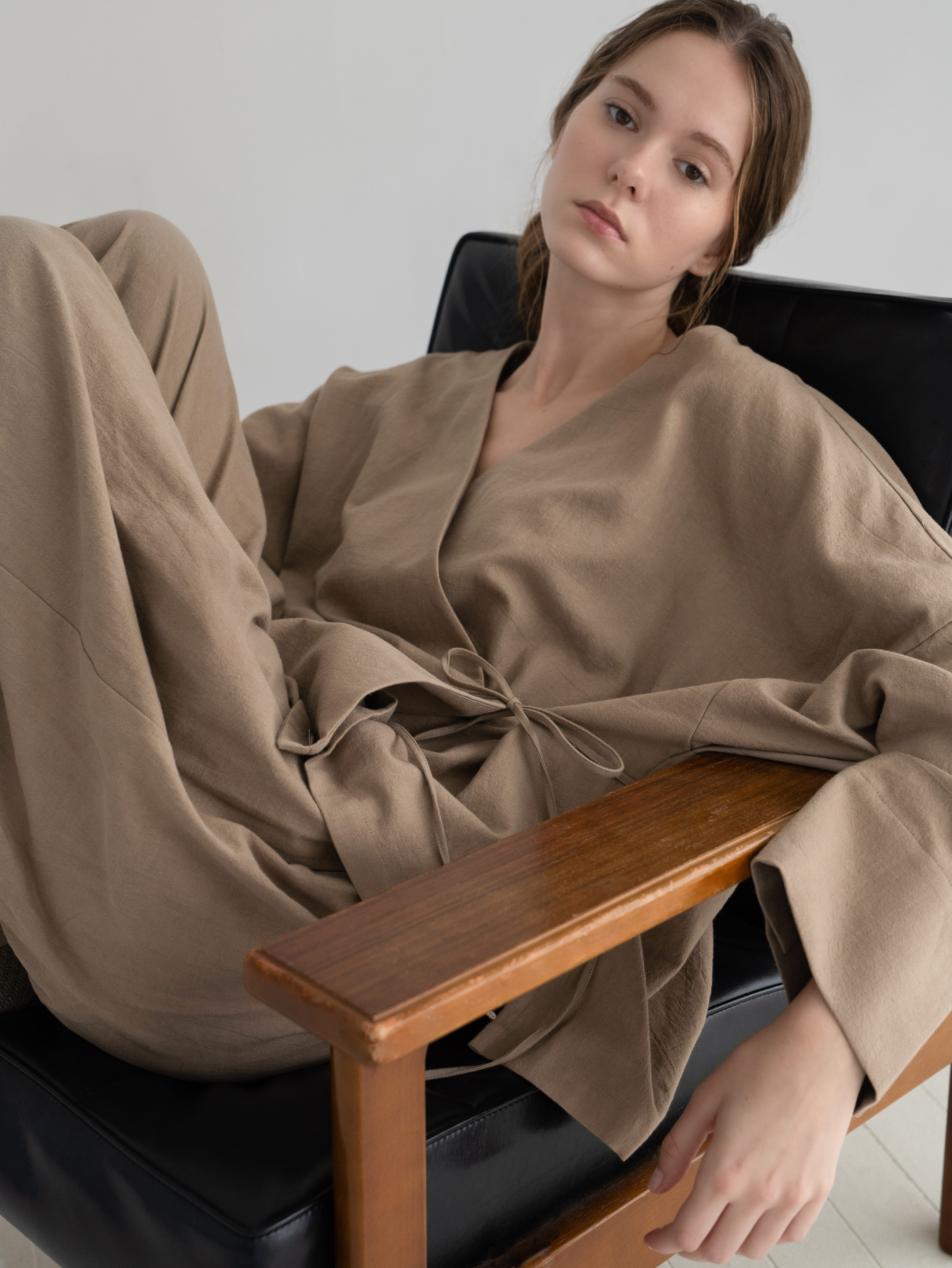 【洗える/柔らか素材/草木染め】羽織風パジャマ　トップス　ログウッドブラウン