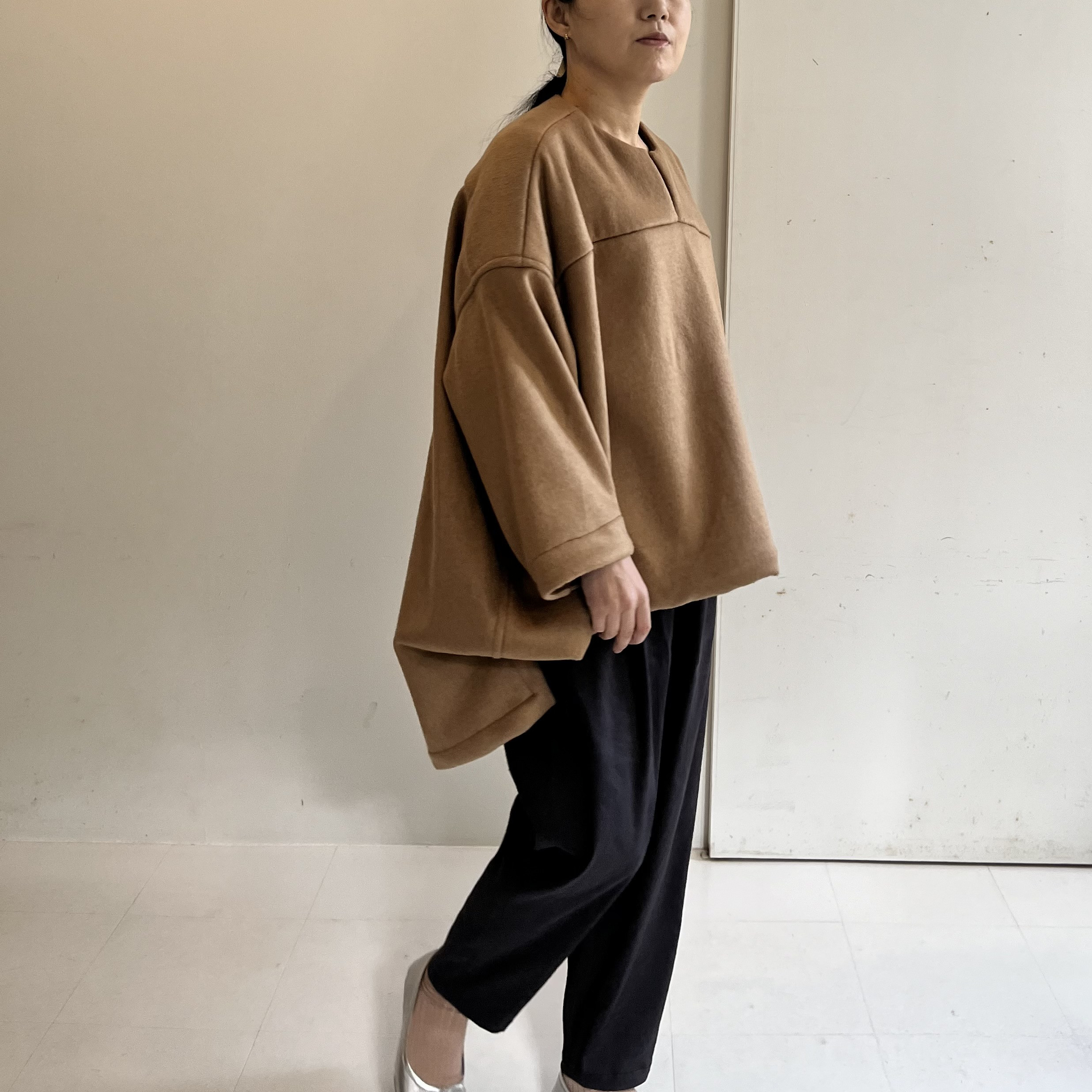 ウールポンチョ(ベージュ×ブラウン)