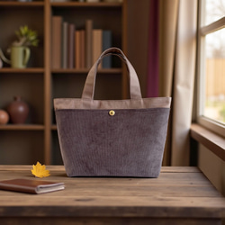 【新作】バイカラー/コーデュロイ×帆布/前ポケット付き/トートバッグ【モカ×くすみブラウン】 5枚目の画像