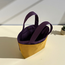 【新作】バイカラー/コーデュロイ×帆布/前ポケット付き/トートバッグ【ダークパープル×オーカ】 7枚目の画像