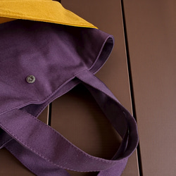 【新作】バイカラー/コーデュロイ×帆布/前ポケット付き/トートバッグ【ダークパープル×オーカ】 9枚目の画像