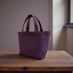 【新作】バイカラー/コーデュロイ×帆布/前ポケット付き/トートバッグ【ダークパープル×オーカ】 5枚目の画像