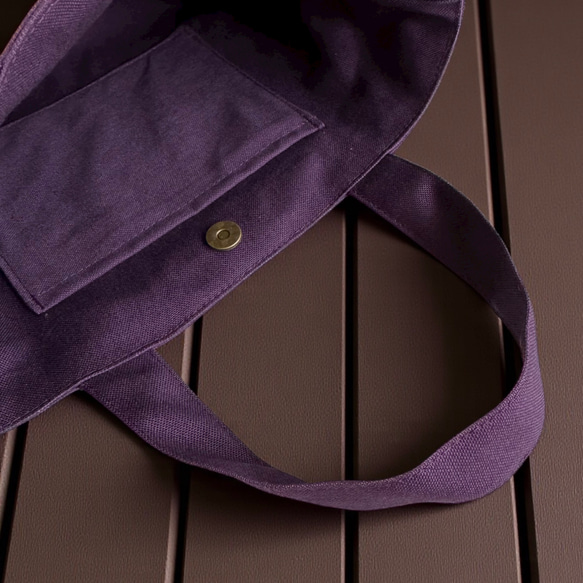 【新作】バイカラー/コーデュロイ×帆布/前ポケット付き/トートバッグ【ダークパープル×オーカ】 8枚目の画像