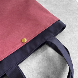 バイカラー/コーデュロイ×帆布/前ポケット付き/トートバッグ【ネイビー×ピンクベージュ】 10枚目の画像