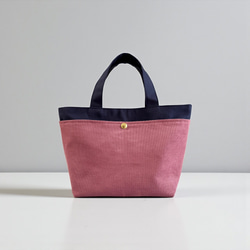 バイカラー/コーデュロイ×帆布/前ポケット付き/トートバッグ【ネイビー×ピンクベージュ】 4枚目の画像