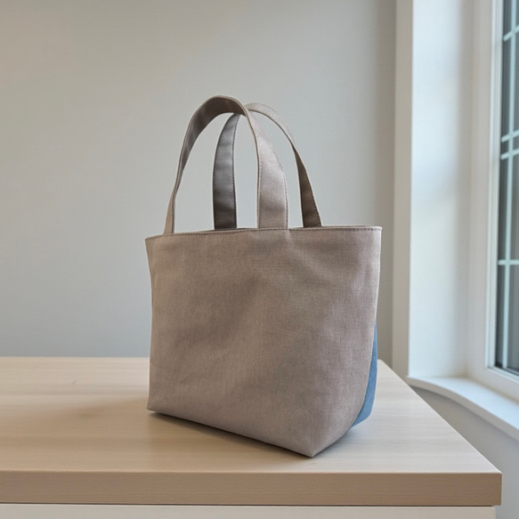 バイカラー/コーデュロイ ×帆布/前ポケット付き/トートバッグ【くすみモカ×ブルーグレー】 5枚目の画像