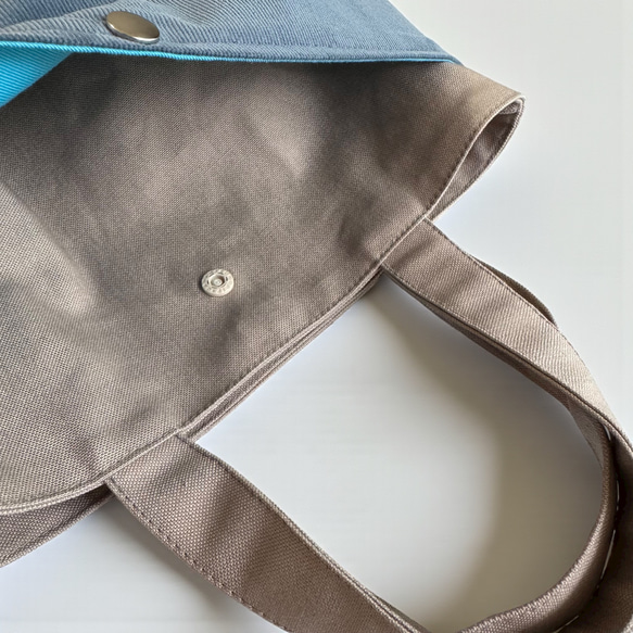 バイカラー/コーデュロイ ×帆布/前ポケット付き/トートバッグ【くすみモカ×ブルーグレー】 8枚目の画像