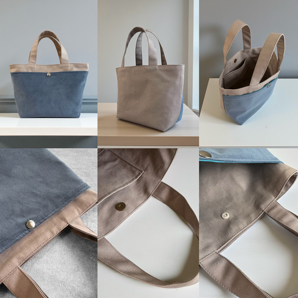 【Creema限定クリスマス】バイカラー/コーデュロイ×帆布/前ポケット付き/トートバッグ＆ポーチ【7色展開】 4枚目の画像