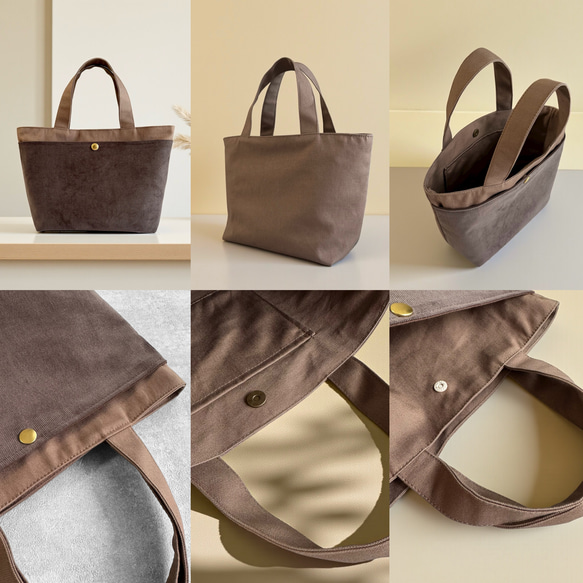 【Creema限定クリスマス】バイカラー/コーデュロイ×帆布/前ポケット付き/トートバッグ＆ポーチ【7色展開】 7枚目の画像