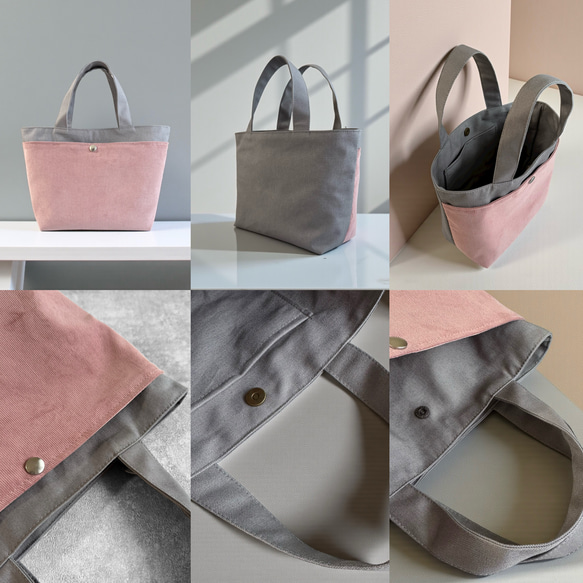 【Creema限定クリスマス】バイカラー/コーデュロイ×帆布/前ポケット付き/トートバッグ＆ポーチ【7色展開】 9枚目の画像