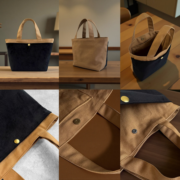 【Creema限定クリスマス】バイカラー/コーデュロイ×帆布/前ポケット付き/トートバッグ＆ポーチ【7色展開】 8枚目の画像