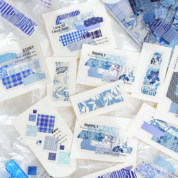 コラージュ素材　フレークシール　40枚　ブルー　青　水色　[AR472] 1枚目の画像