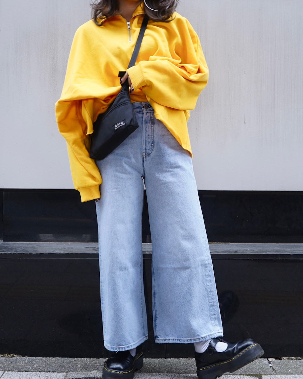 HALF ZIP BIG SWEAT PO(yellow)　パーカー 黄色 ハーフジップ 大きめ オーバーサイズ