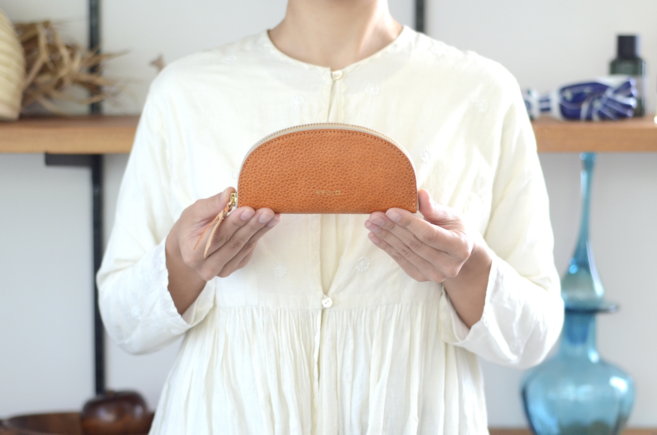 小袋お盆 橙【レザーポーチ＆トレー】