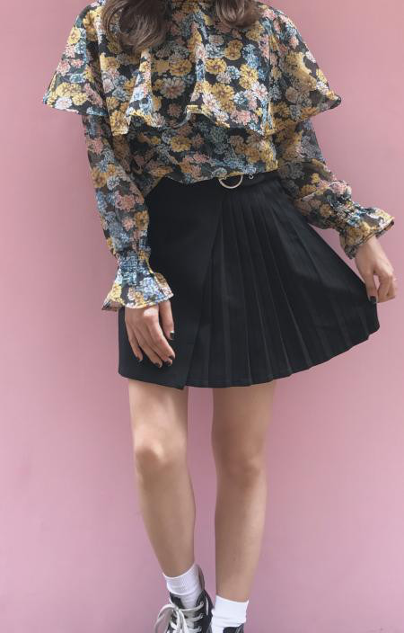 (全2色)Belt Design Irregular Pleats Skirt *インナーパンツ付(WHITE)　スカー