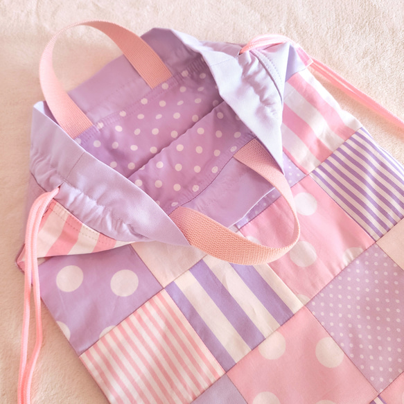 【三件套裝】拼布包 ● 書包 ● 鞋盒 ● 雙肩包 紫色【尺寸可調】 第16張的照片