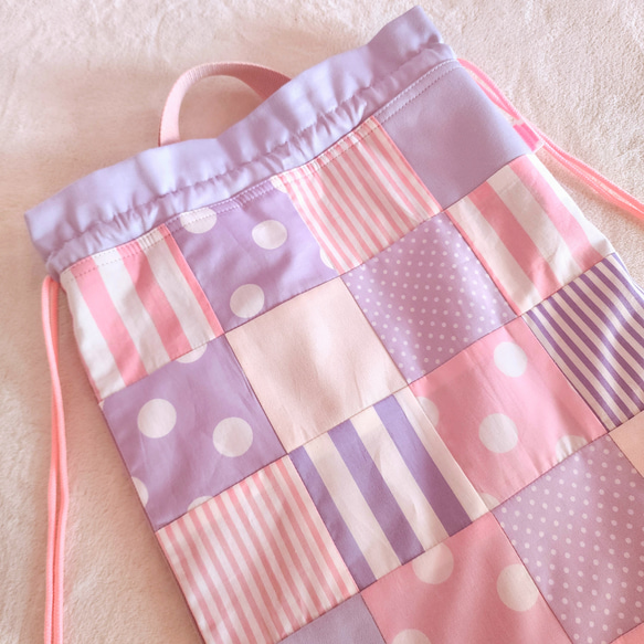 【三件套裝】拼布包 ● 書包 ● 鞋盒 ● 雙肩包 紫色【尺寸可調】 第15張的照片