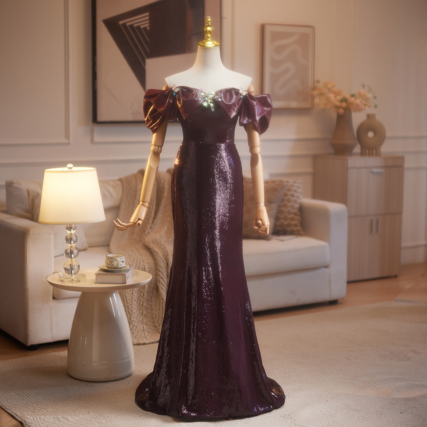綺麗 キラキラ ワインレッド スパンコール マーメイドドレス パーティー 演奏会 二次会 前撮り 披露宴 09066