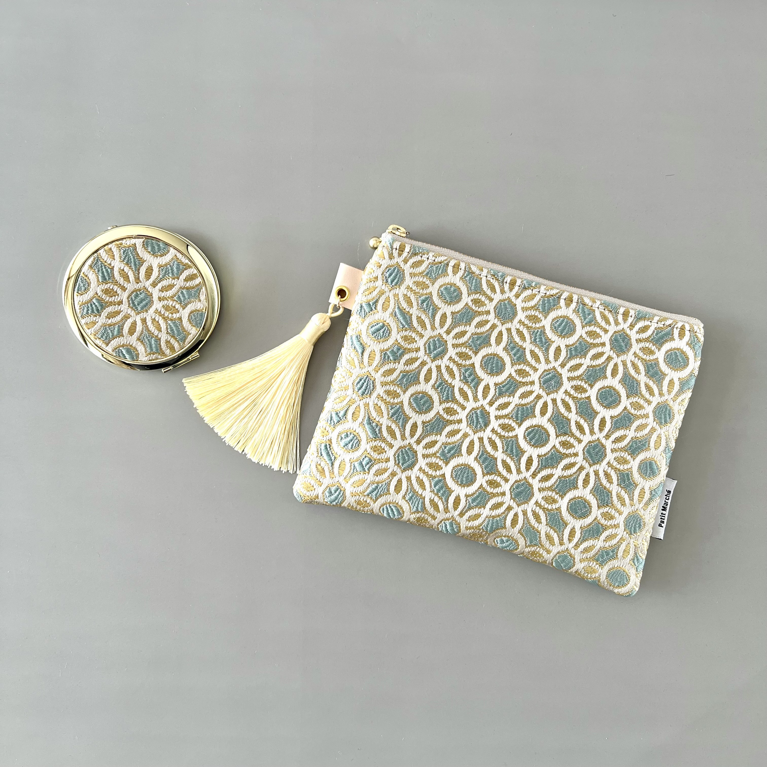 【受注制作】冬のきらめきコフレ◆冬限定◆ モロッカン刺繍ポーチ＆コンパクトミラーセット ♦ギフトにおすすめ♦