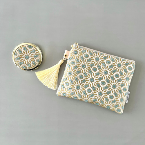 受注制作】モロッカン刺繍ポーチ＆コンパクトミラーセット ♢ギフトに