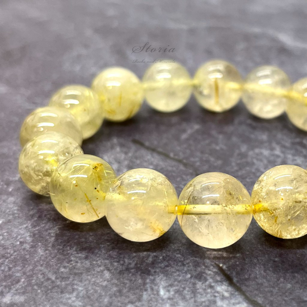 【一点もの】13.5mm バイーア州産 ゴールデン・ルチルクォーツ（金針水晶）ブレスレット【画像現物】