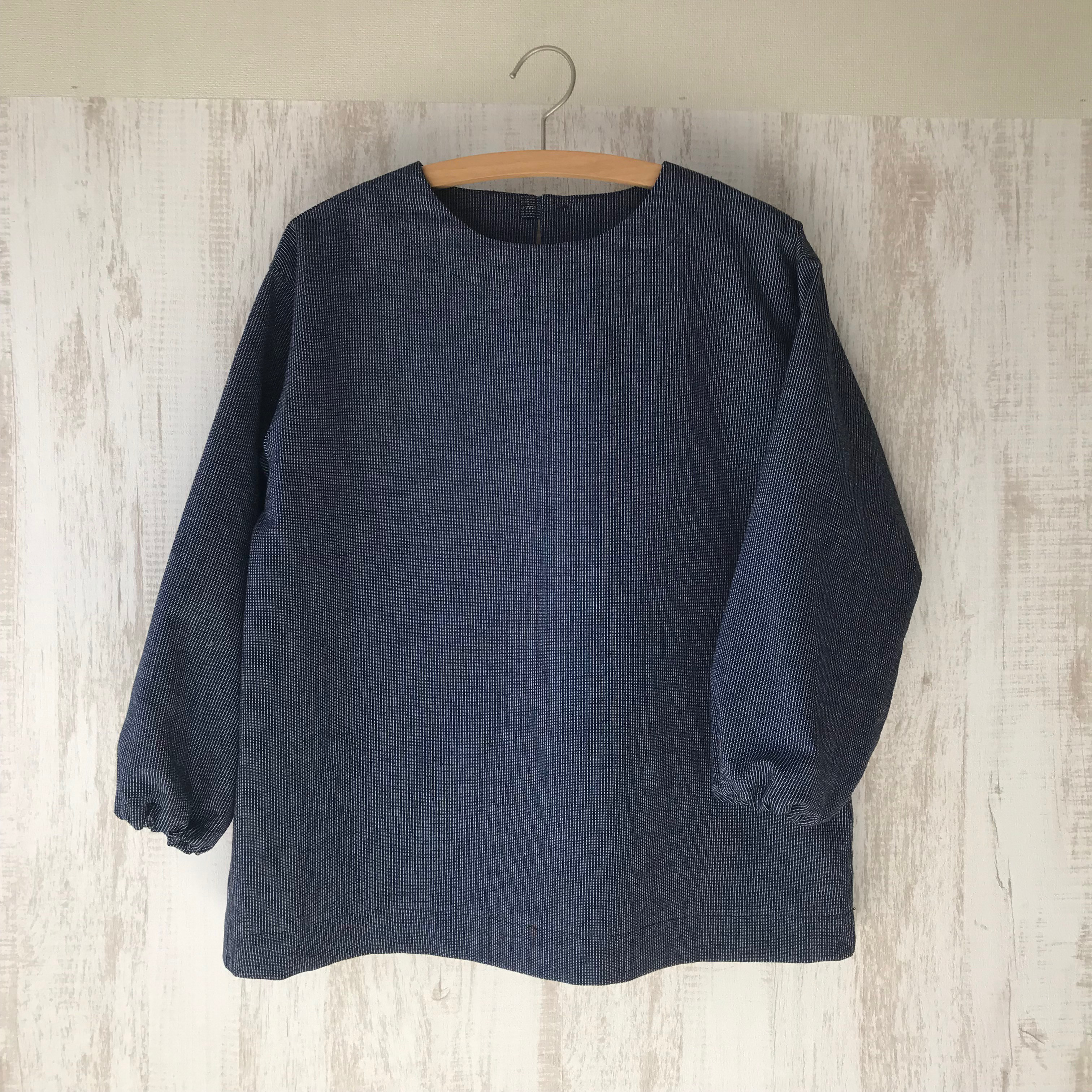 キャンバス地　細ストライプ　ゆったり　ブラウス