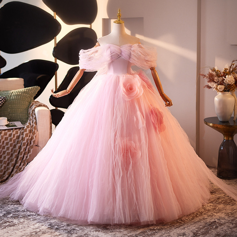 豪華 ピンク ふわふわ ウェディングドレス プリンセス パーティー 花嫁 演奏会 二次会 前撮り 披露宴 09056