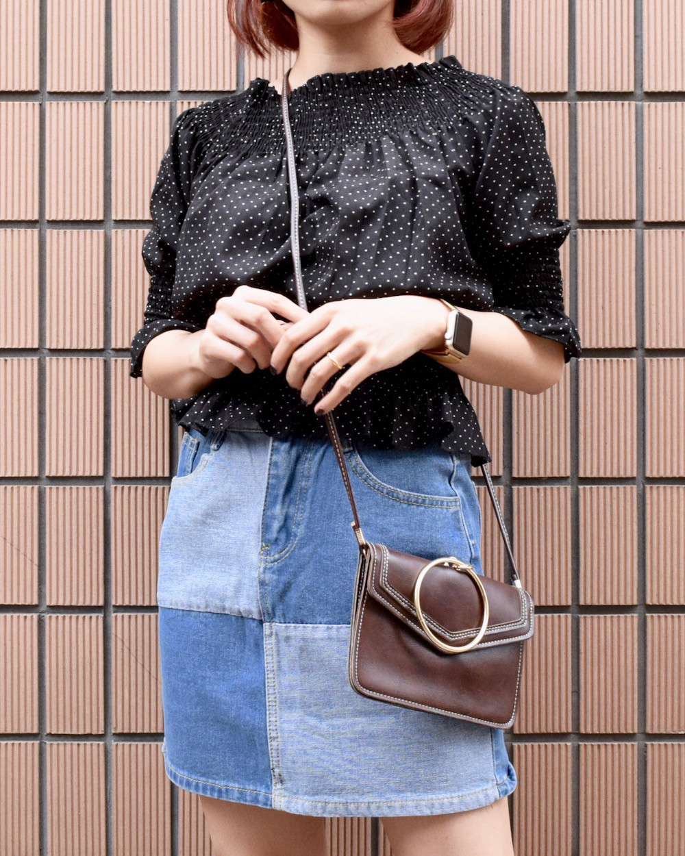 2TONE BROCKING DENIM MINI-SKIRT　スカート　青　ストリート