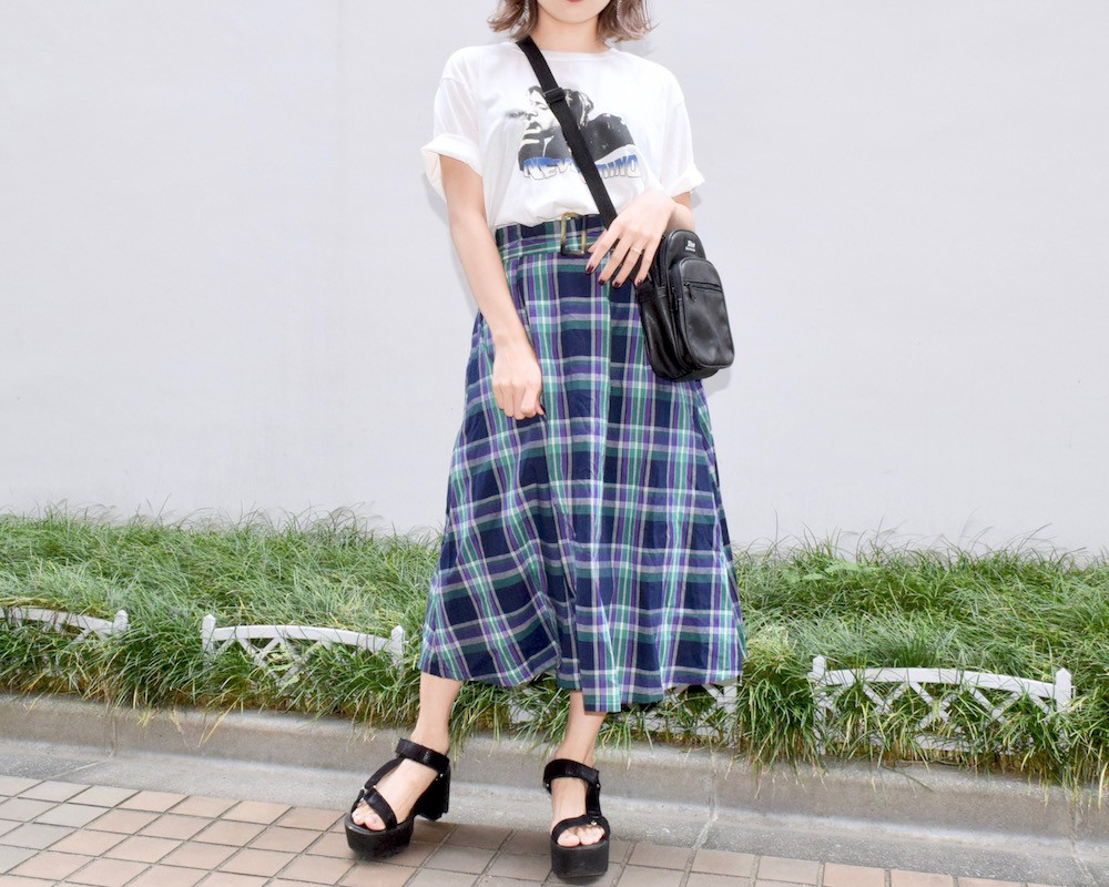 COLOR CHECK BELT DESING LONG SKIRT（PPL/GRN）　スカート　カジュアル
