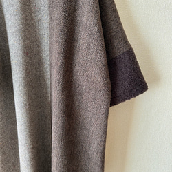 異素材ミックスのロングワンピース　お袖ボア　ブラウン 6枚目の画像