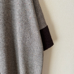 異素材ミックスのロングワンピース　お袖ボア　ブラウン 3枚目の画像