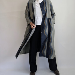 ■【着物リメイク】大島紬 ロングワンピース■泥大島紬テントラインワンピース 着物リメイク 大島紬 を贅沢に使った テントライン ロング