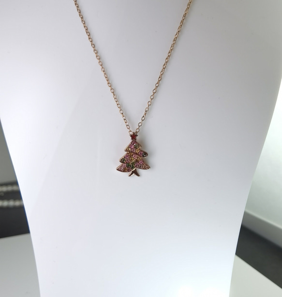 冬限定！クリスマスツリー！天然「トルマリン」ネックレス*ピンクゴールド色 3枚目の画像