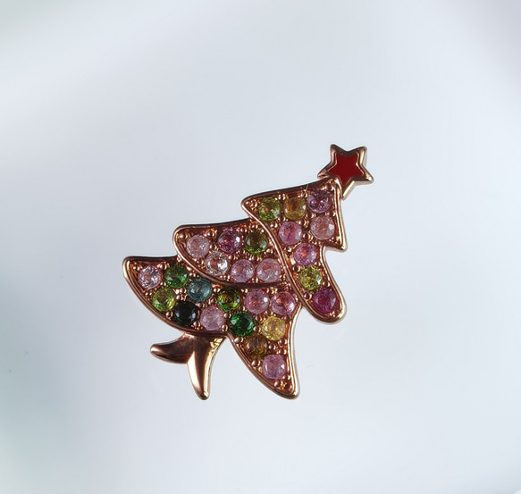 冬限定！クリスマスツリー！天然「トルマリン」ネックレス*ピンクゴールド色 2枚目の画像