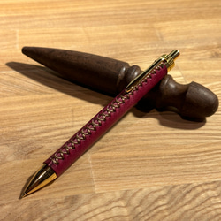 ココア　革軸ペン クロコダイル革 加藤金属 KATO202 ココア 革軸ペン クロコダイル革 加藤金属 KATO202