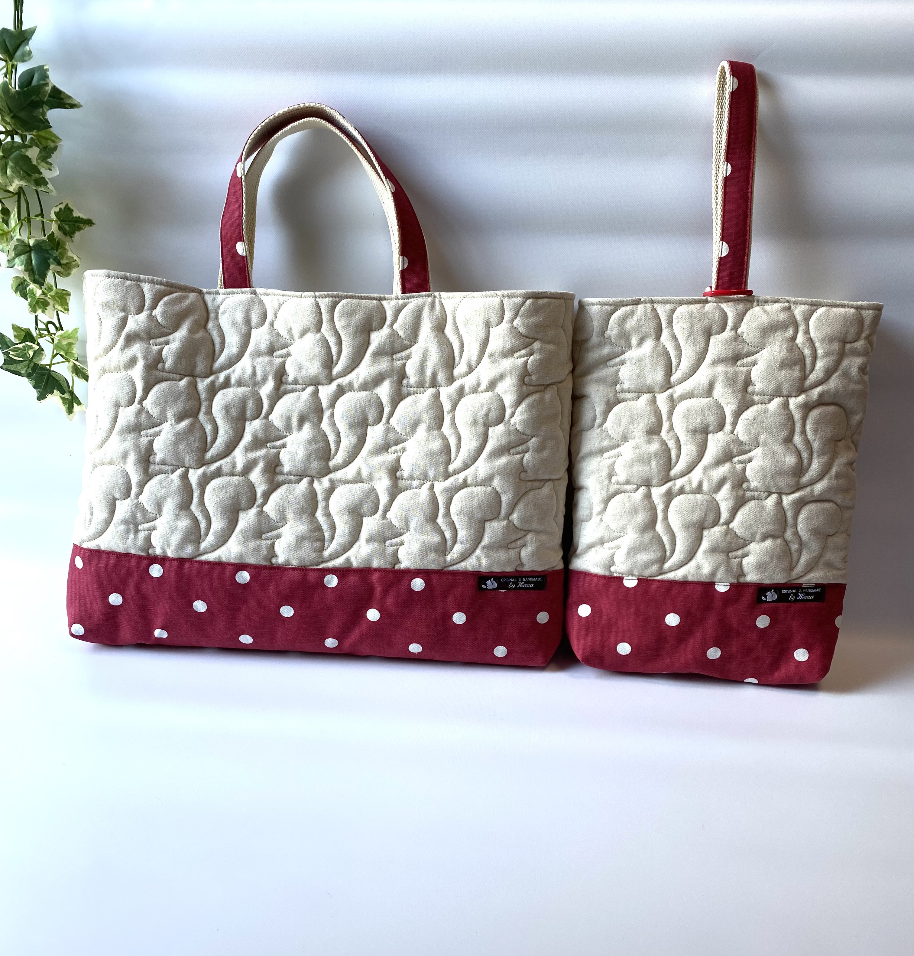 りすキルト(生成り)&ドット・通園通学2点セット